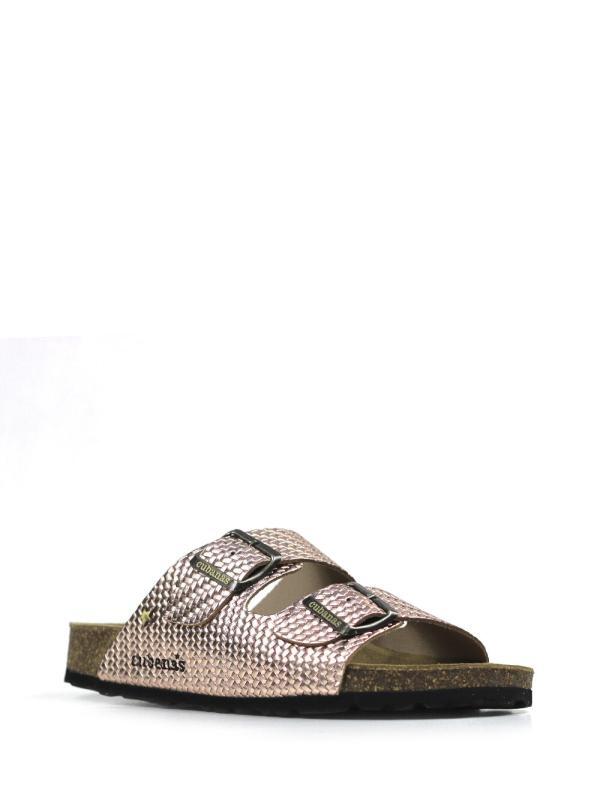 Amalia-Sandal in Metallic Pink Textured Leather with Two Straps