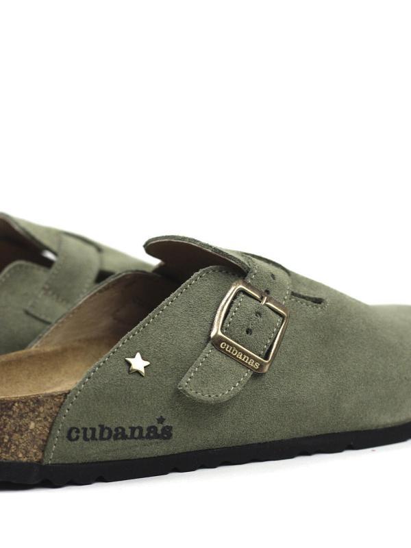 Maria-Closed Sandal in Green Suede