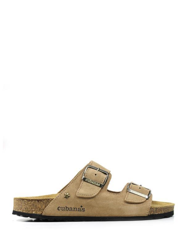 Amalia-Beige Suede Sandal with Two Straps