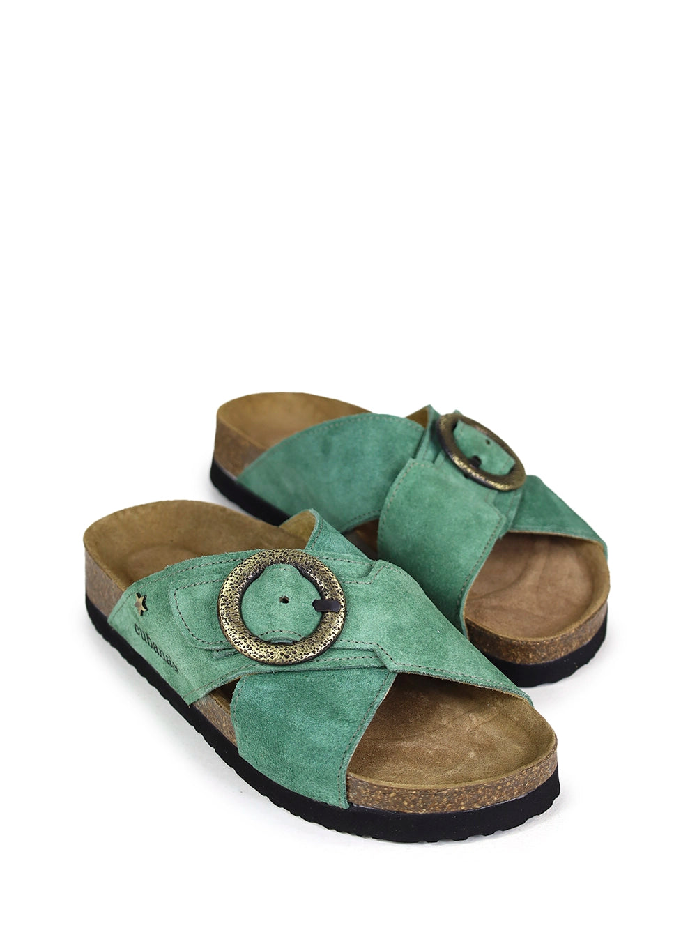 Sandália Carmo em Camurça Verde e Tiras Cruzadas