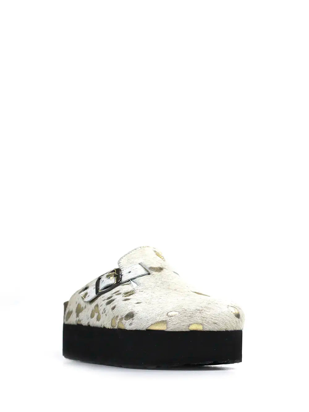 Maria Platform Sandals in White and Gold Fur