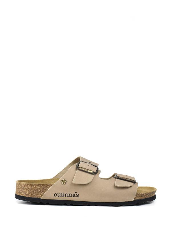 Amalia-Sandal in Beige Leather with Two Straps
