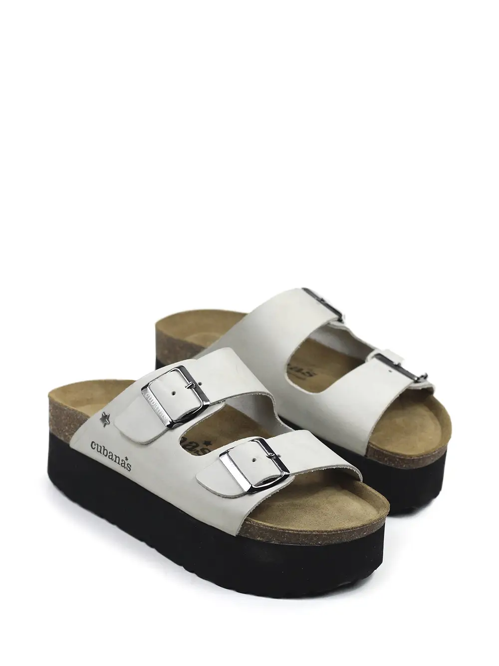 Amalia-Platform Sandal in White Leather with Two Straps