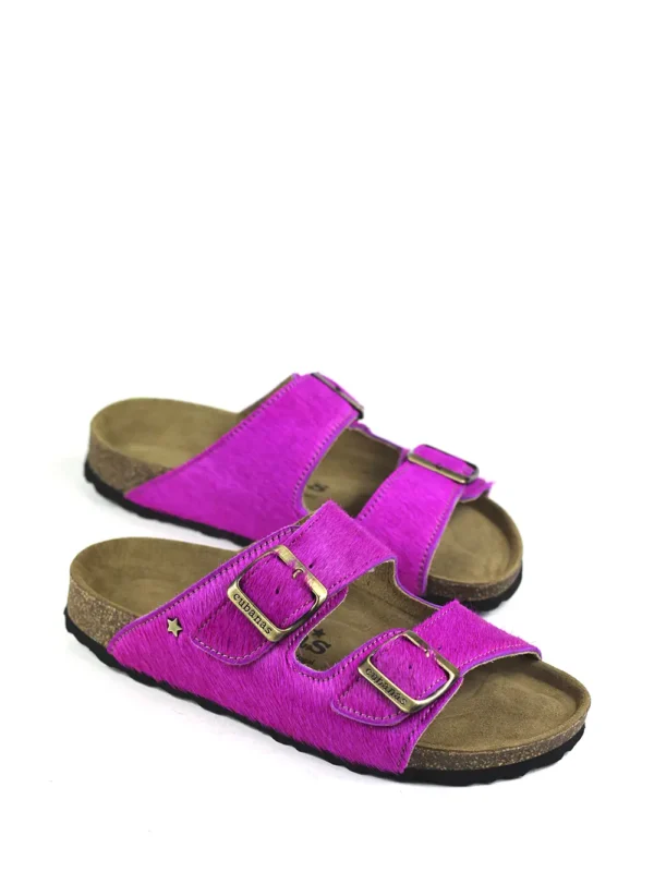 Amalia-Pink Fur Two-Strap Sandal