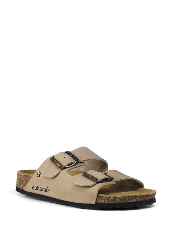 Amalia-Sandal in Beige Leather with Two Straps