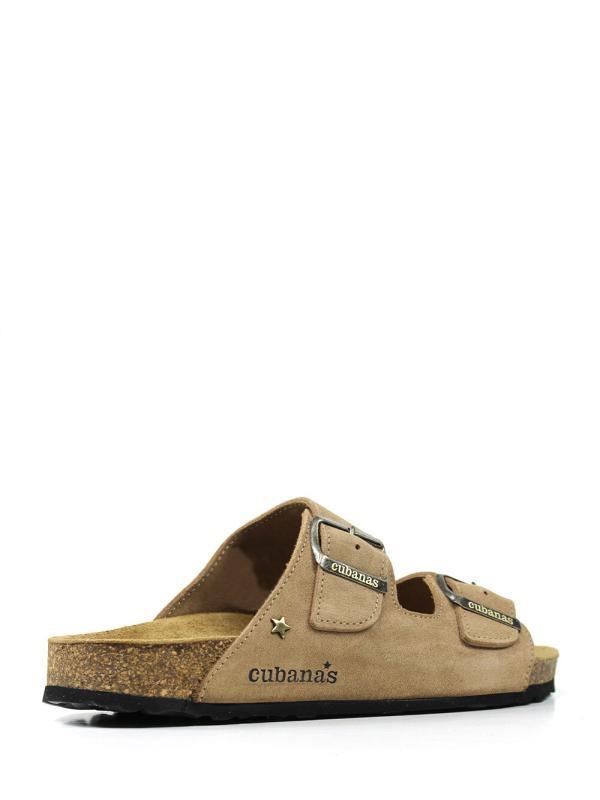 Amalia-Beige Suede Sandal with Two Straps