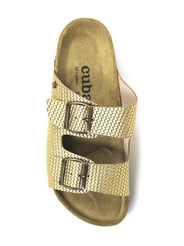 Amalia-Sandal in Gold Textured Leather with Two Straps