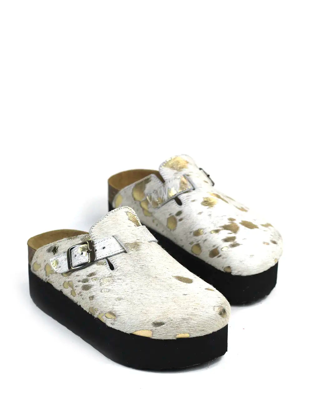 Maria Platform Sandals in White and Gold Fur