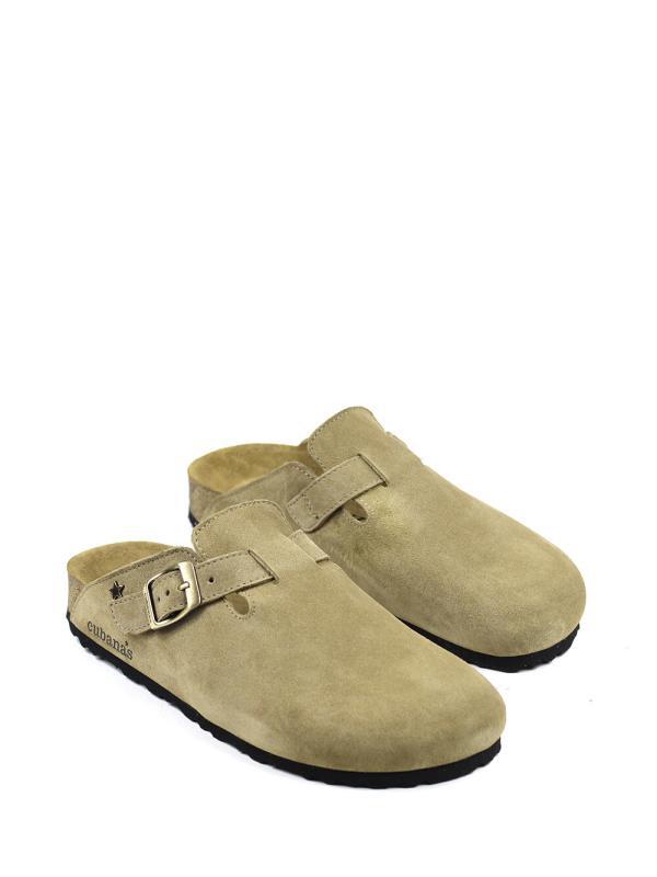 Maria-Closed Sandal in Beige Suede