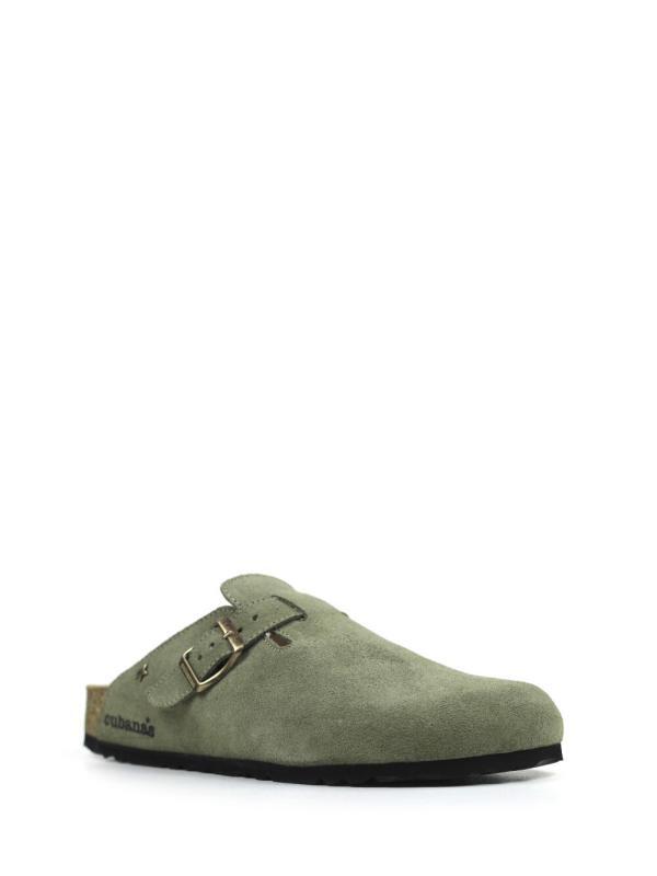 Maria-Closed Sandal in Green Suede