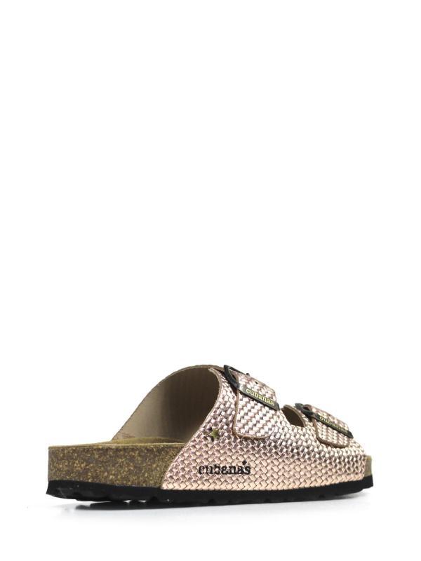 Amalia-Sandal in Metallic Pink Textured Leather with Two Straps