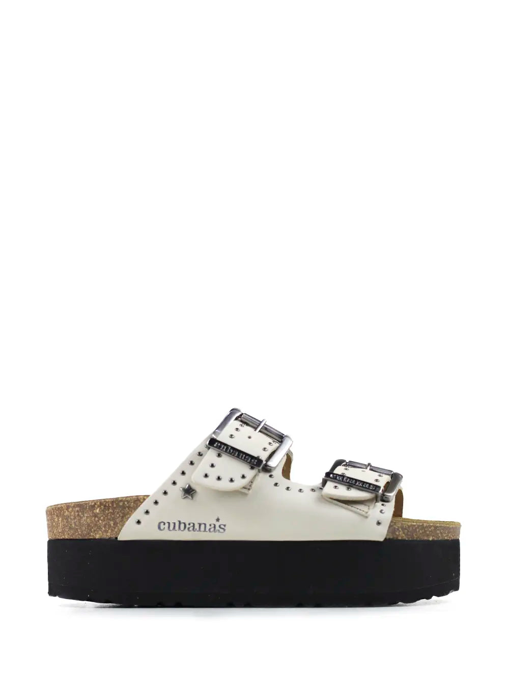 Sandália Amália Plataforma em Pele Off-White e Tachas
