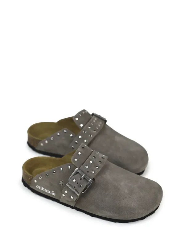 Maria-Closed Sandal in Gray Suede with Studs
