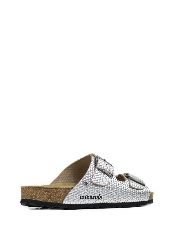 Amalia-Sandal in Silver Textured Leather with Two Straps