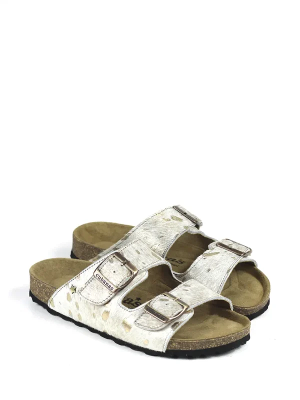 Amalia-White and Gold Animal Print Sandal