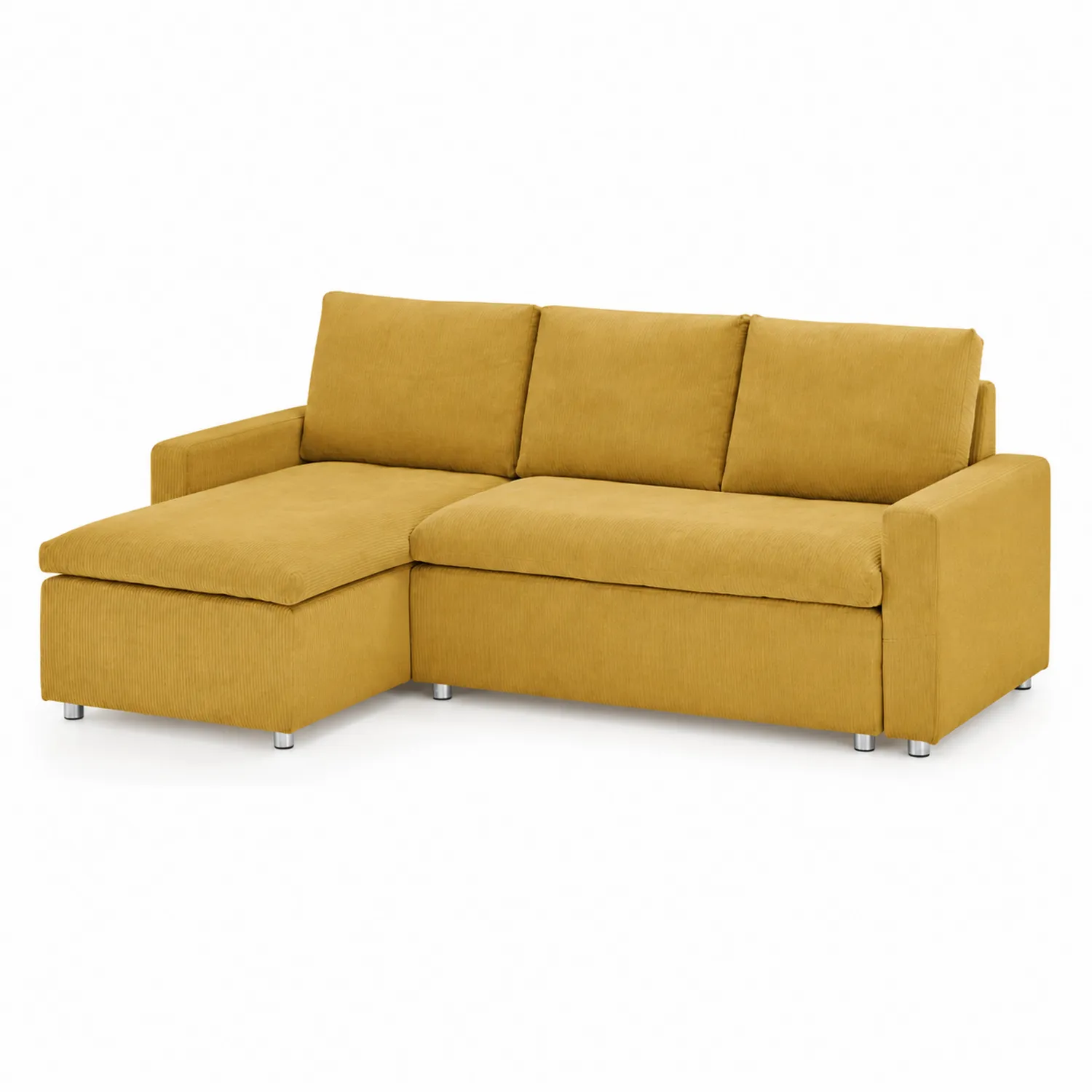 Narożna sofa L kształt musztardowy tkanina 250x150 cm