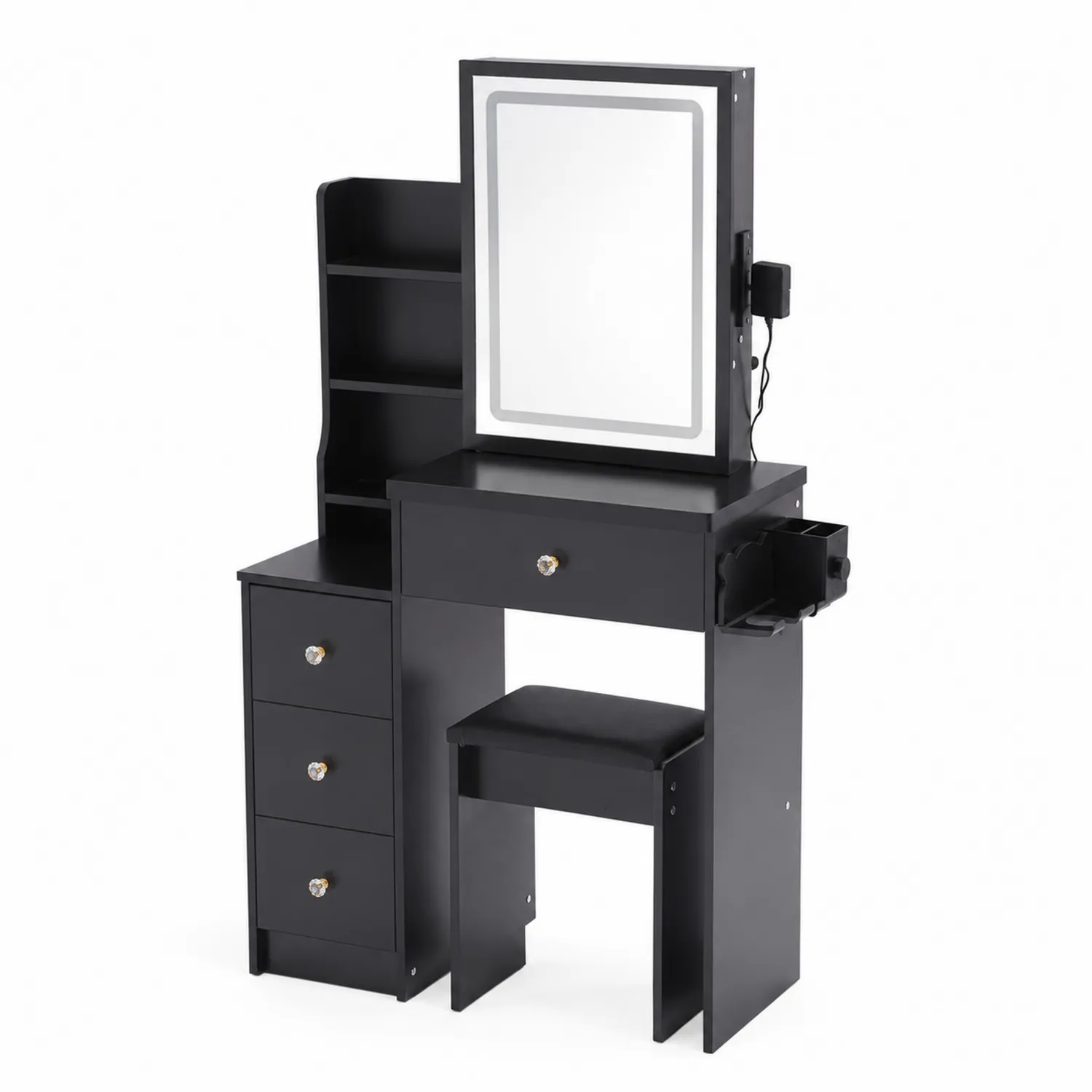 Toaletka z Lustrem LED Czarna MDF