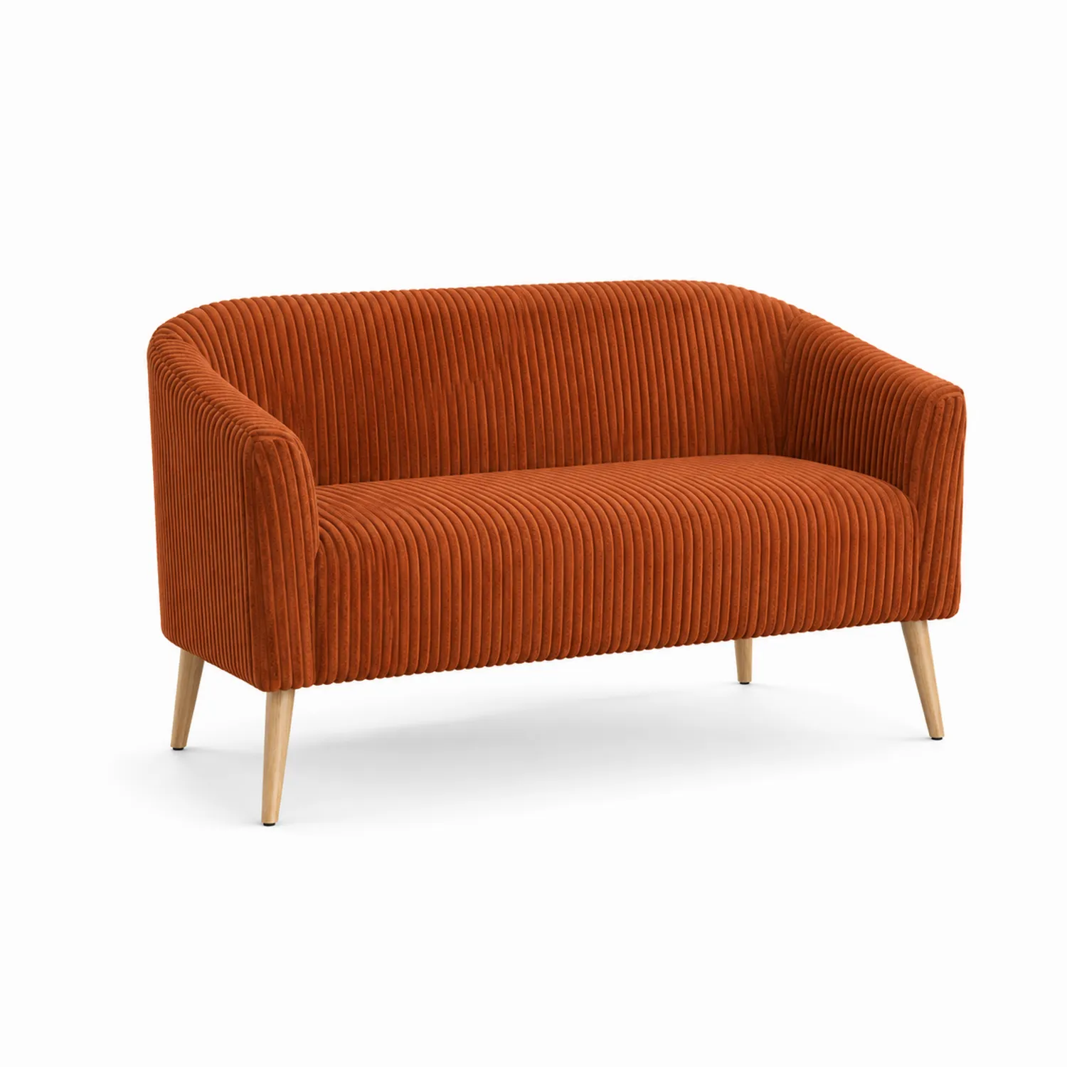 Sofa dwuosobowa welurowa z drewnianymi nogami, Pomarańczowy, 128cm