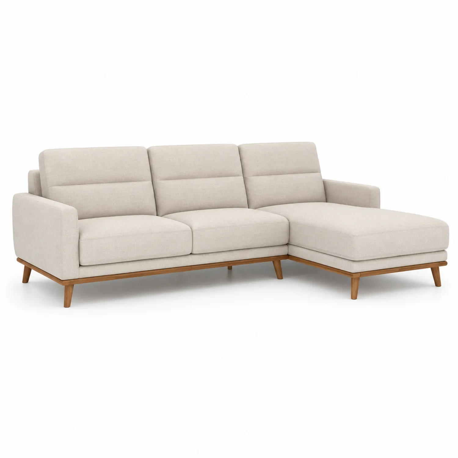 Narożna sofa z podłokietnikami z tkaniny poliestrowej i drewna beżowa 280x160x85 cm-Nordiclivingart