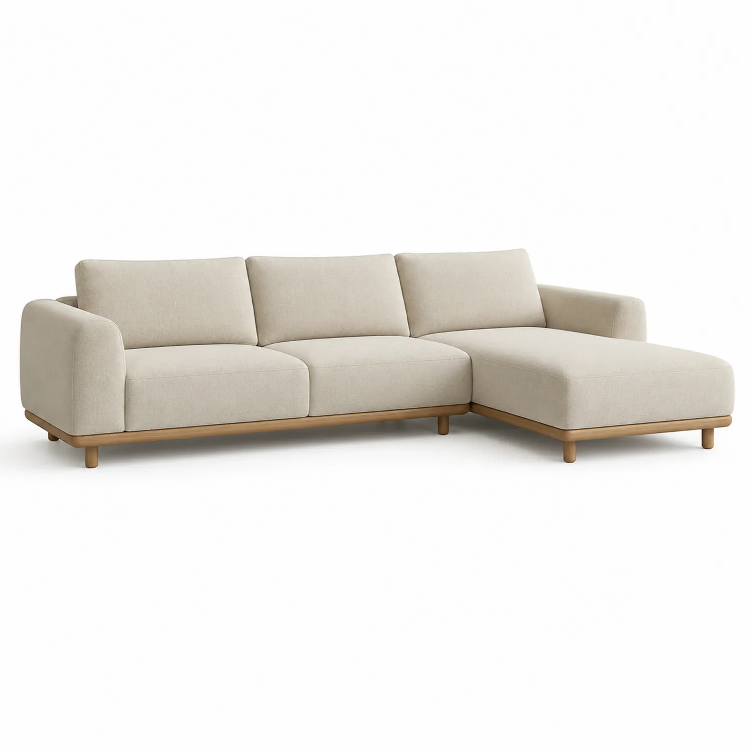 Sofa narożna beżowa z bawełny i drewna dębowego-Nordiclivingart
