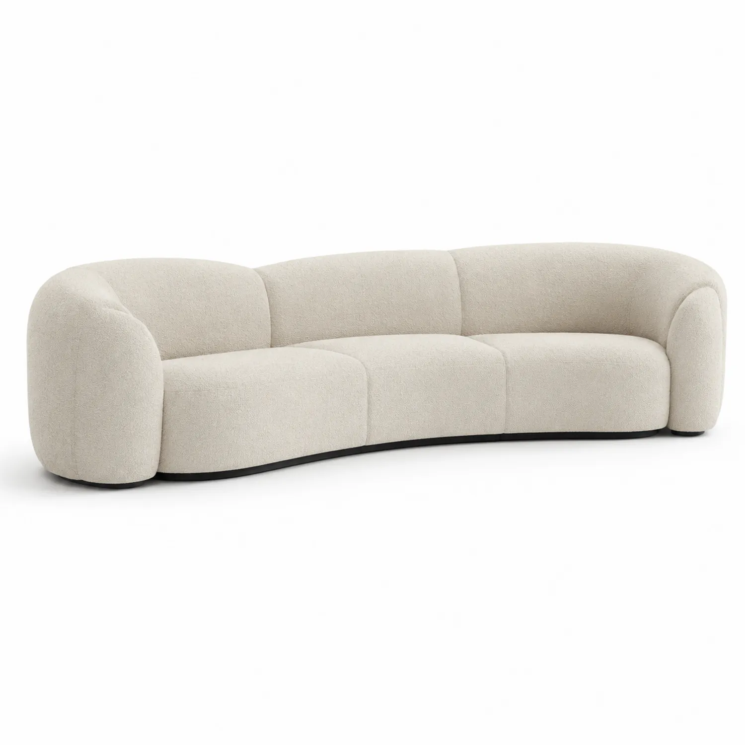 Zakrzywiona sofa trzyosobowa beżowa z tkaniny Boucle-Nordiclivingart