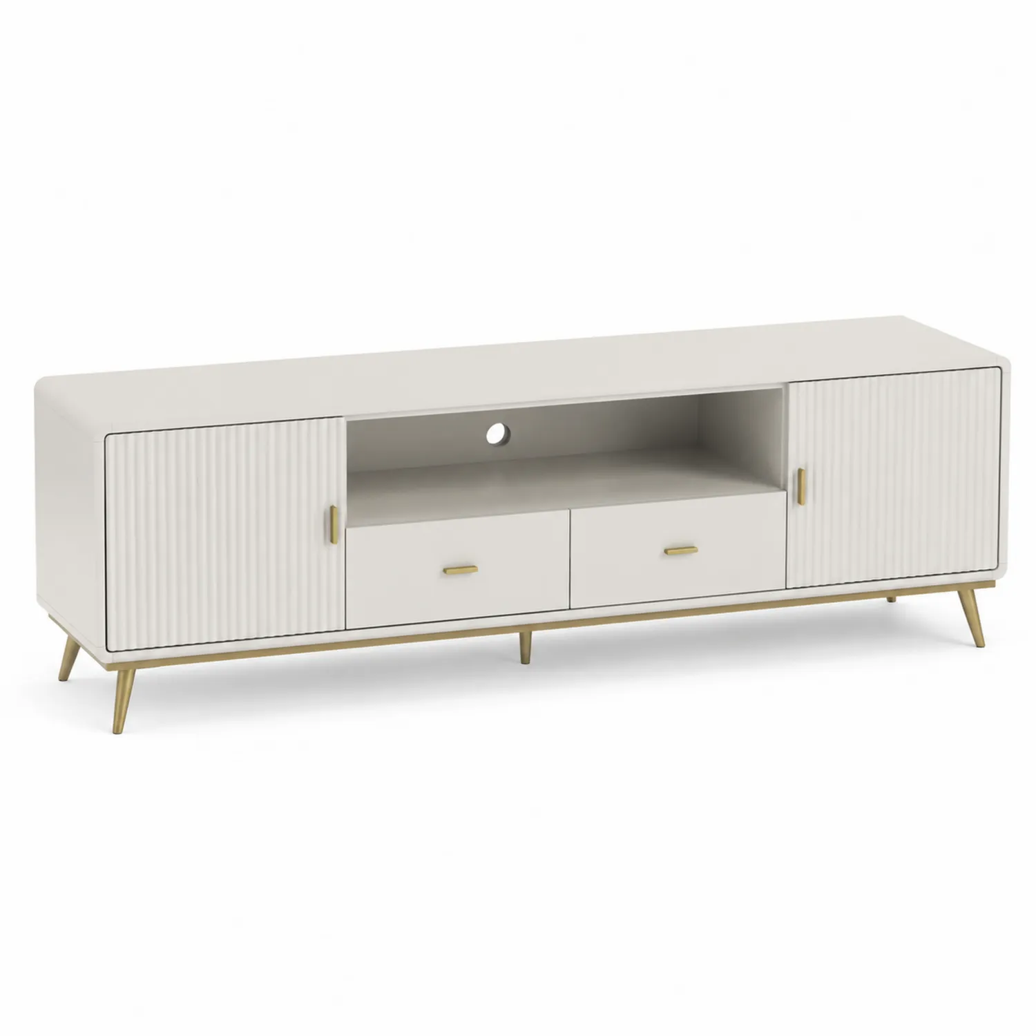 Biała Szafka RTV z MDF i Metalowymi Nóżkami 180 cm-Nordiclivingart