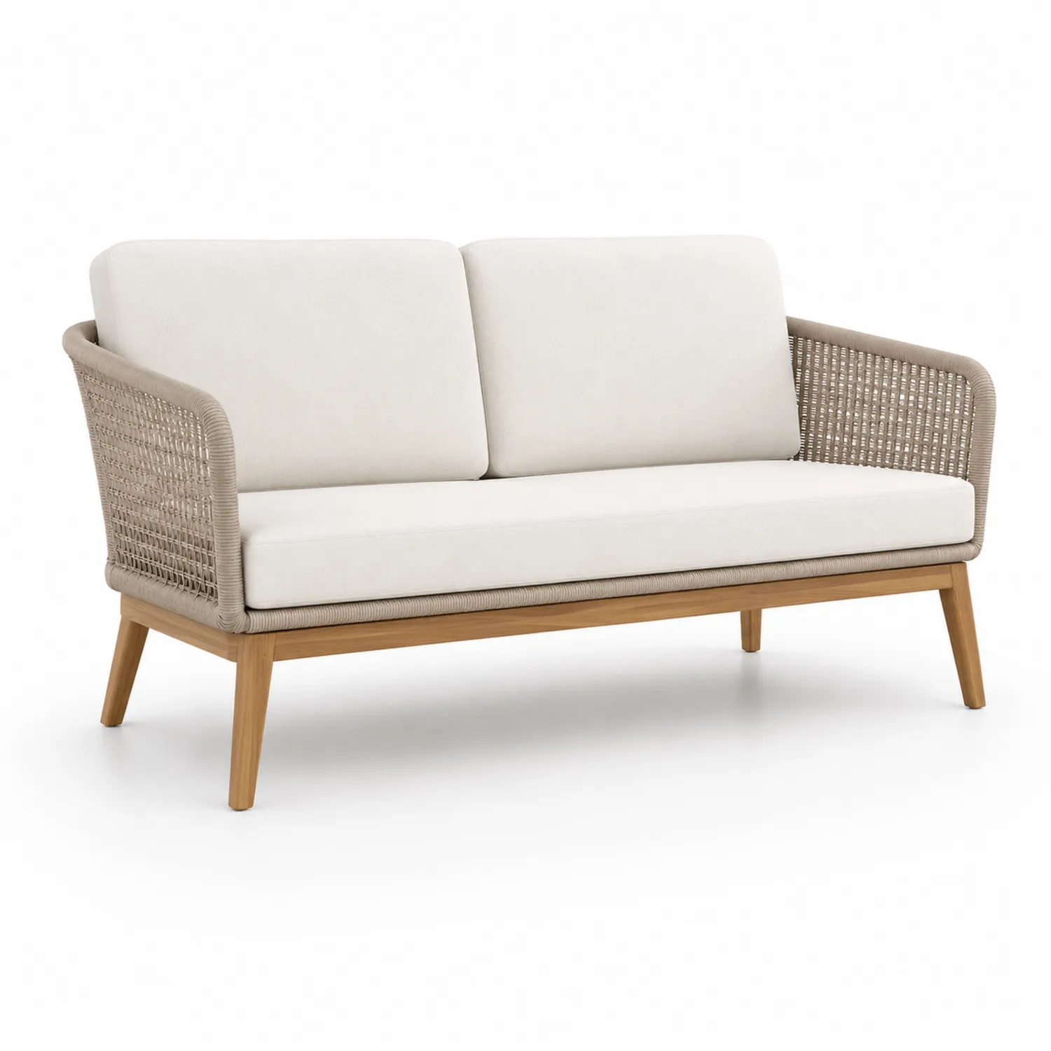 Dwuosobowa sofa z drewna eukaliptusowego i technorattanu, Beżowy-Nordiclivingart