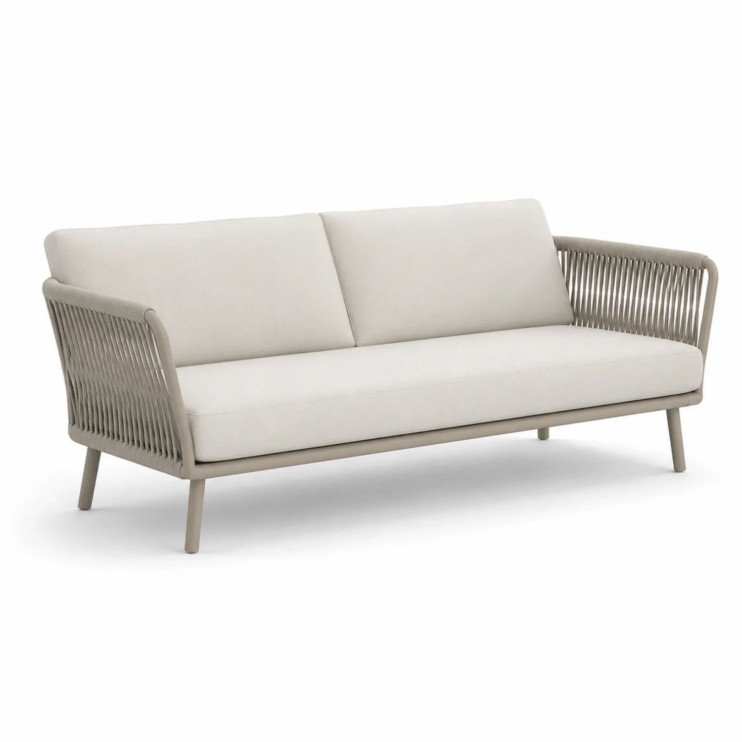 Beżowa sofa ogrodowa aluminiowa z poliestrowej tkaniny i sznurka-Nordiclivingart