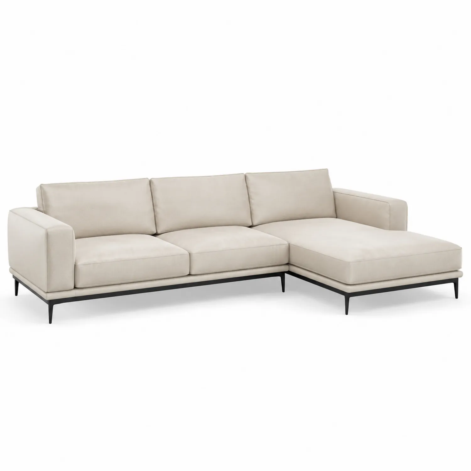 Sofa Narożna Beżowa Skórzana Stalowe Nogi 300x180x85 cm-Nordiclivingart