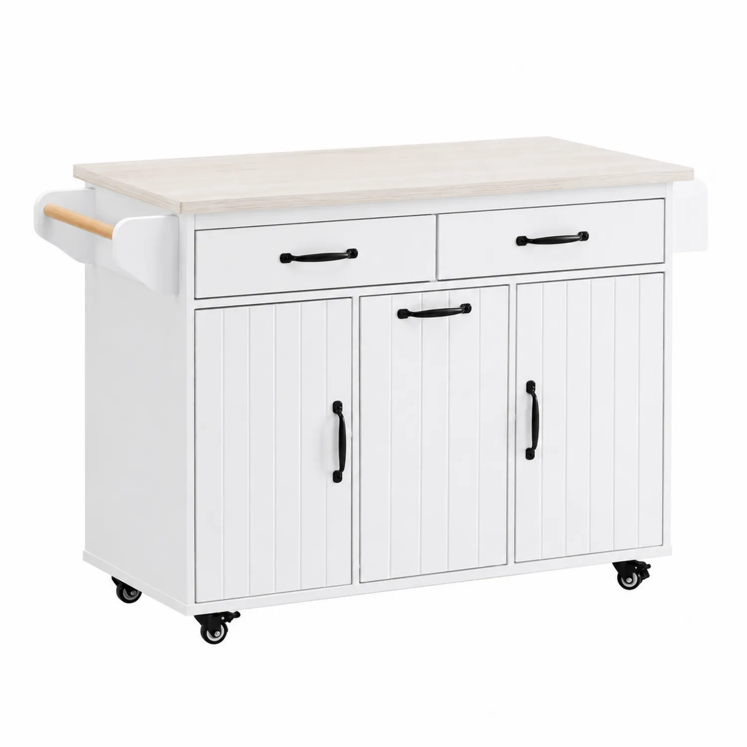 Wyspa kuchenna z MDF i bambusa z kółkami Biała 120x60x85 cm