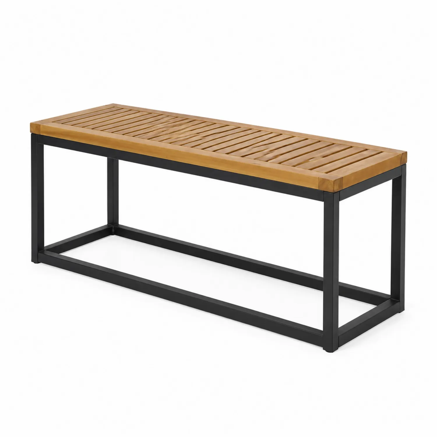 Ławka ogrodowa z drewna tekowego i stali 120x35x45 cm