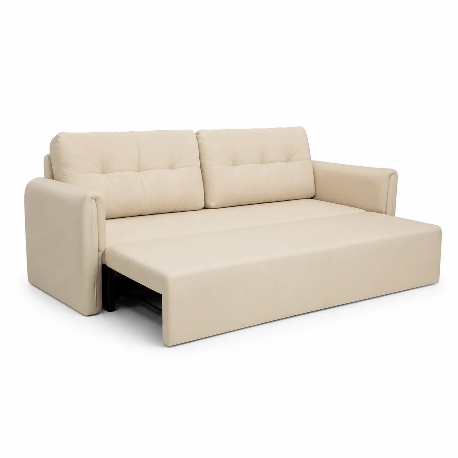 Beżowa rozkładana sofa z ekoskóry 200x150 cm