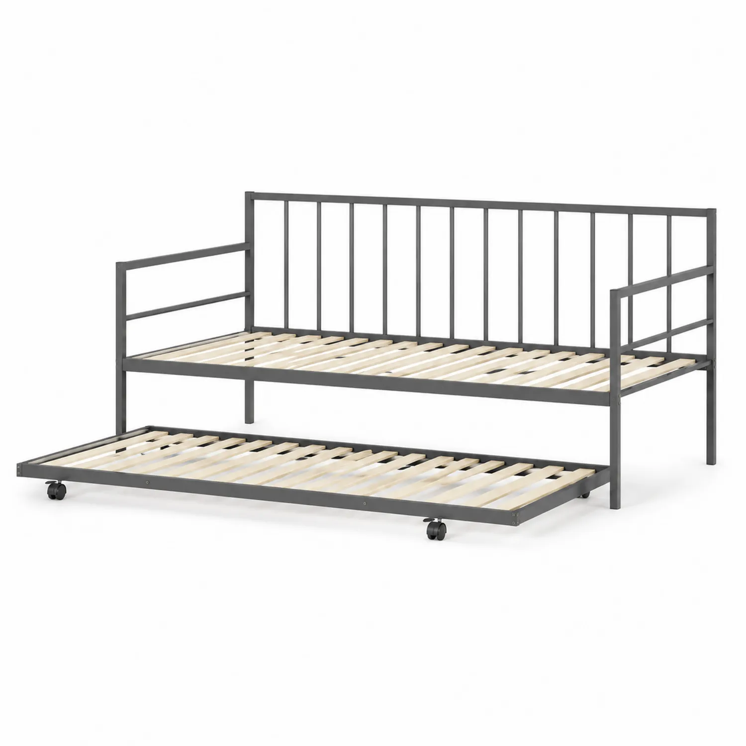 Łóżko dzienne metalowe czarne z wysuwanym łóżkiem 80x200 cm