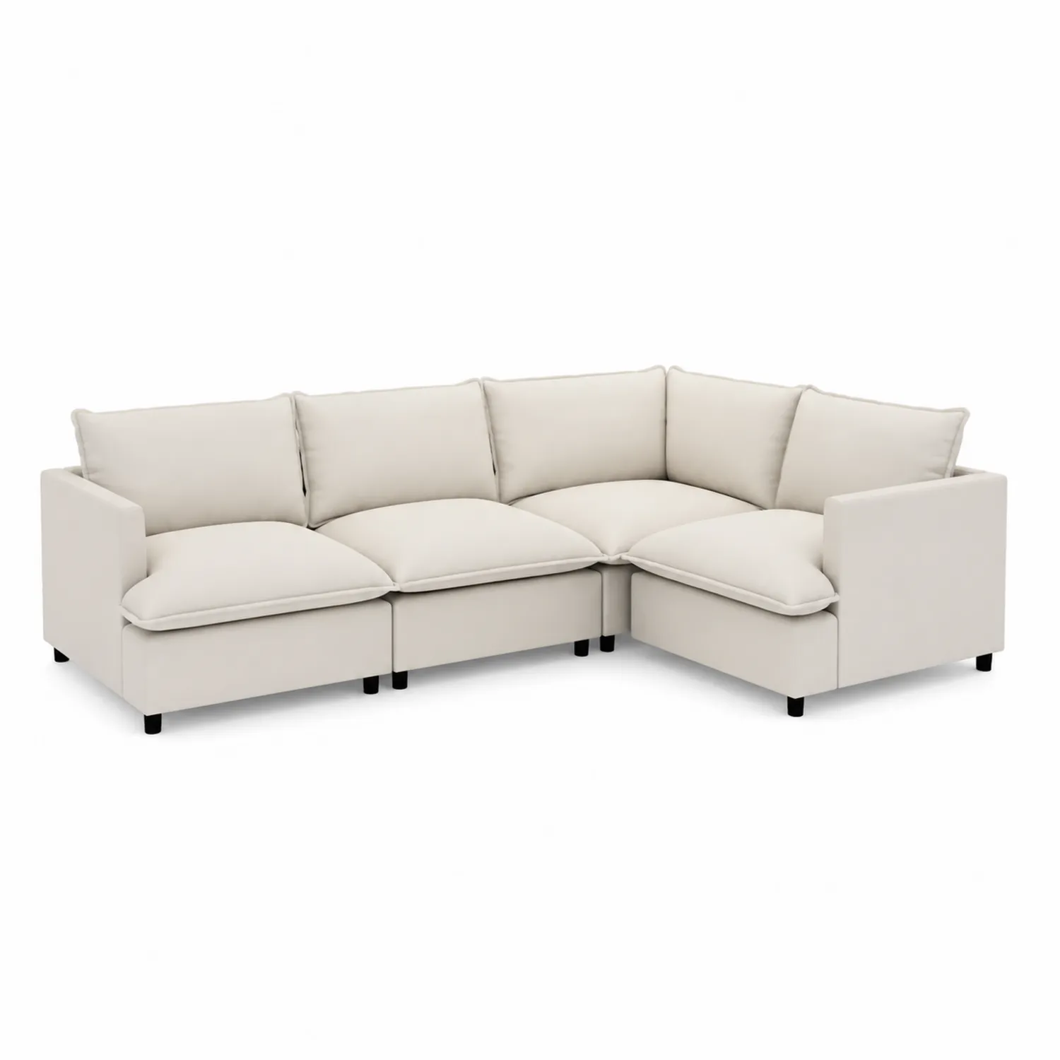 Modułowa sofa narożna z poliestru i drewna w kolorze beżowym