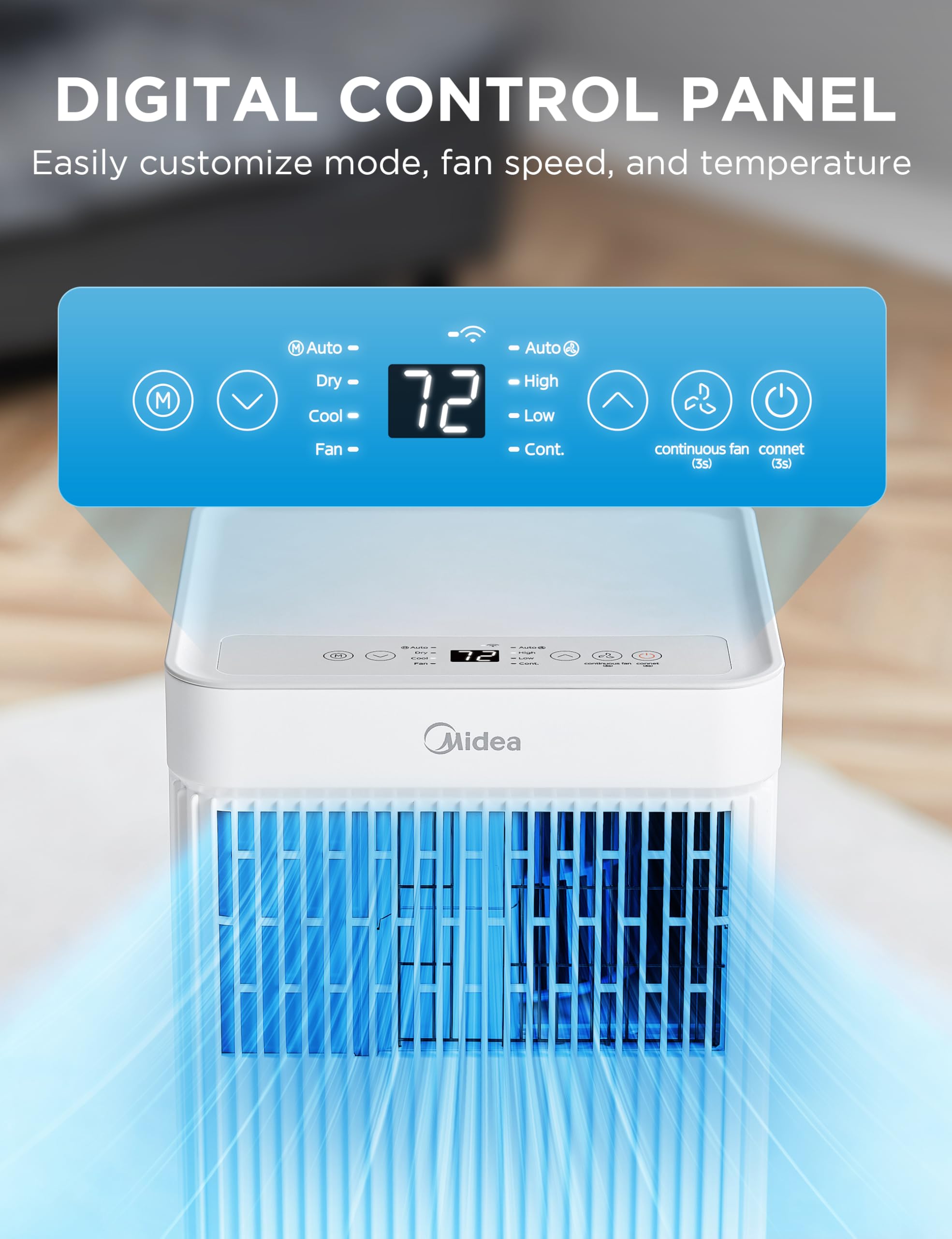 Midea - Aire acondicionado portátil de 10,000 BTU ASHRAE (7,100 BTU SACC), control inteligente, enfría hasta 300 pies cuadrados, con deshumidificador y modo ventilador, control remoto fácil de usar y