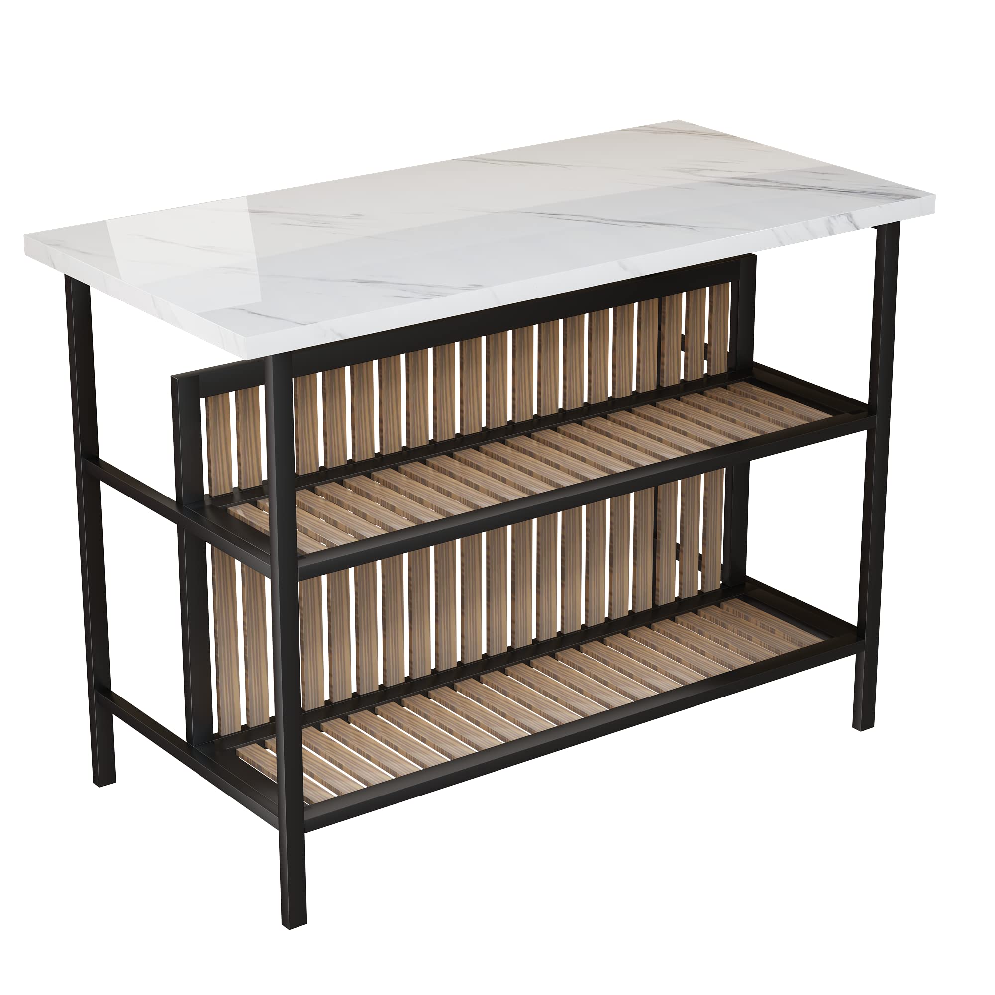 AWQM Isla de cocina con asiento y estante de almacenamiento, mesa de isla de mármol sintético para cocina, mesa de bar moderna y sillas para 2, juego de mesa de comedor para espacios pequeños, color