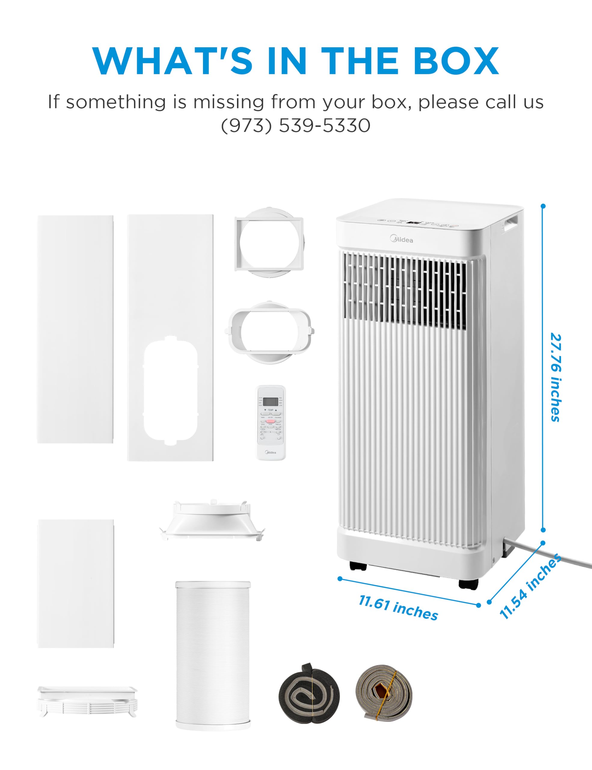 Midea - Aire acondicionado portátil de 10,000 BTU ASHRAE (7,100 BTU SACC), control inteligente, enfría hasta 300 pies cuadrados, con deshumidificador y modo ventilador, control remoto fácil de usar y