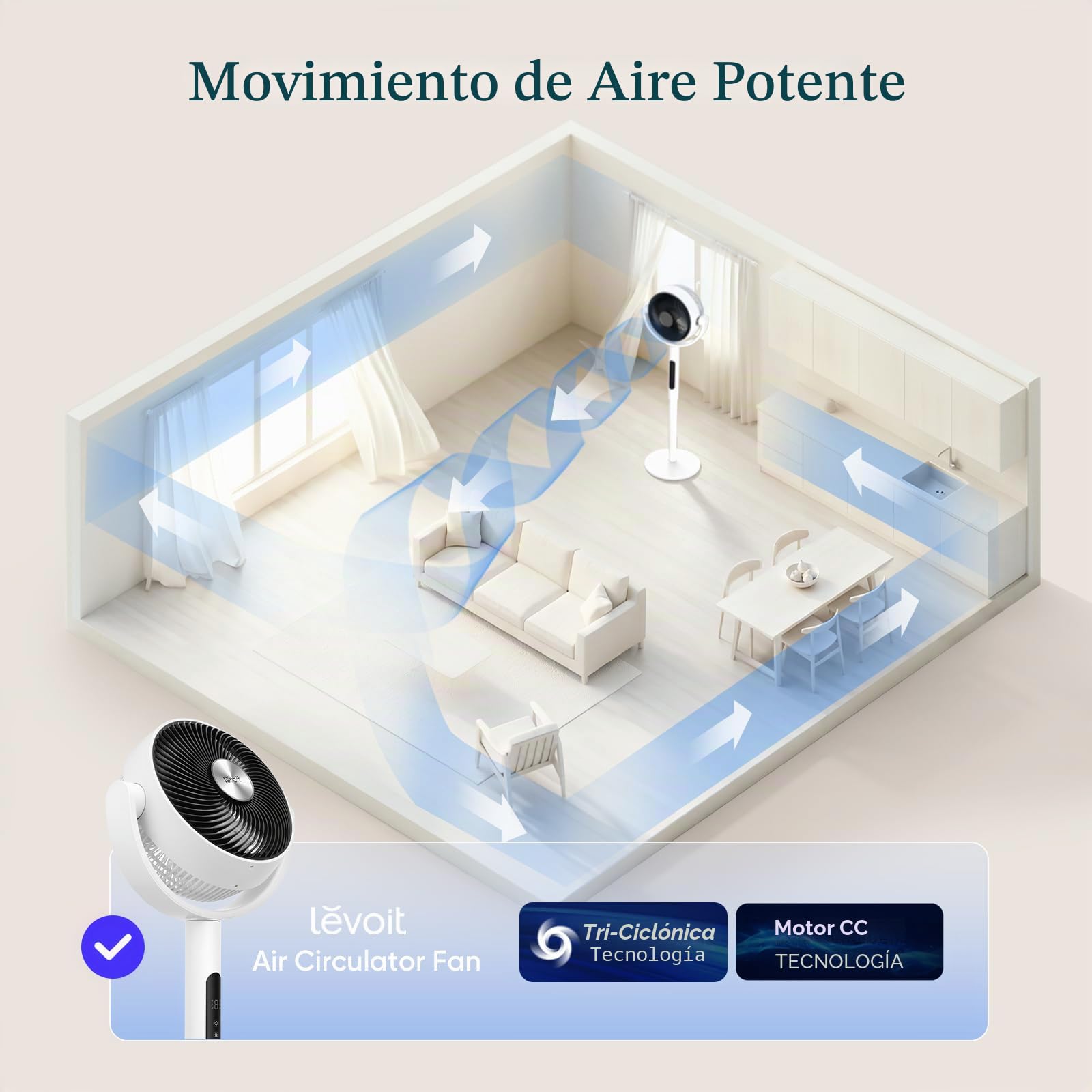 Levoit Ventilador de pie para dormitorio, CirculAir oscilante de 120°, silencioso 20dB, 9 velocidades, 4 modos, motor de CC, pedestal y mesa 2 en 1, 82 pies, control remoto, sensor, temporizador de 9H