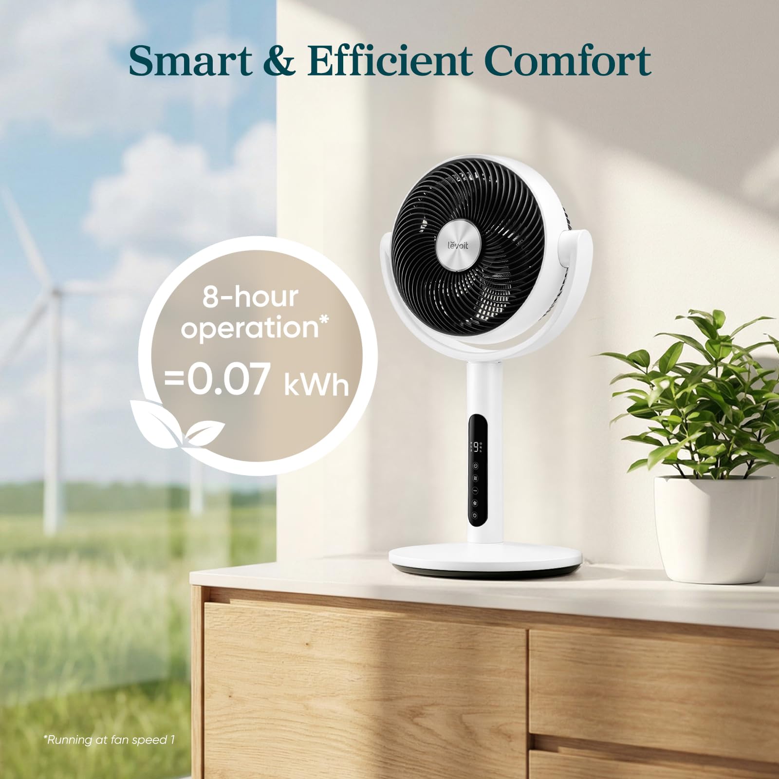 Levoit Ventilador de pie para dormitorio, CirculAir oscilante de 120°, silencioso 20dB, 9 velocidades, 4 modos, motor de CC, pedestal y mesa 2 en 1, 82 pies, control remoto, sensor, temporizador de 9H