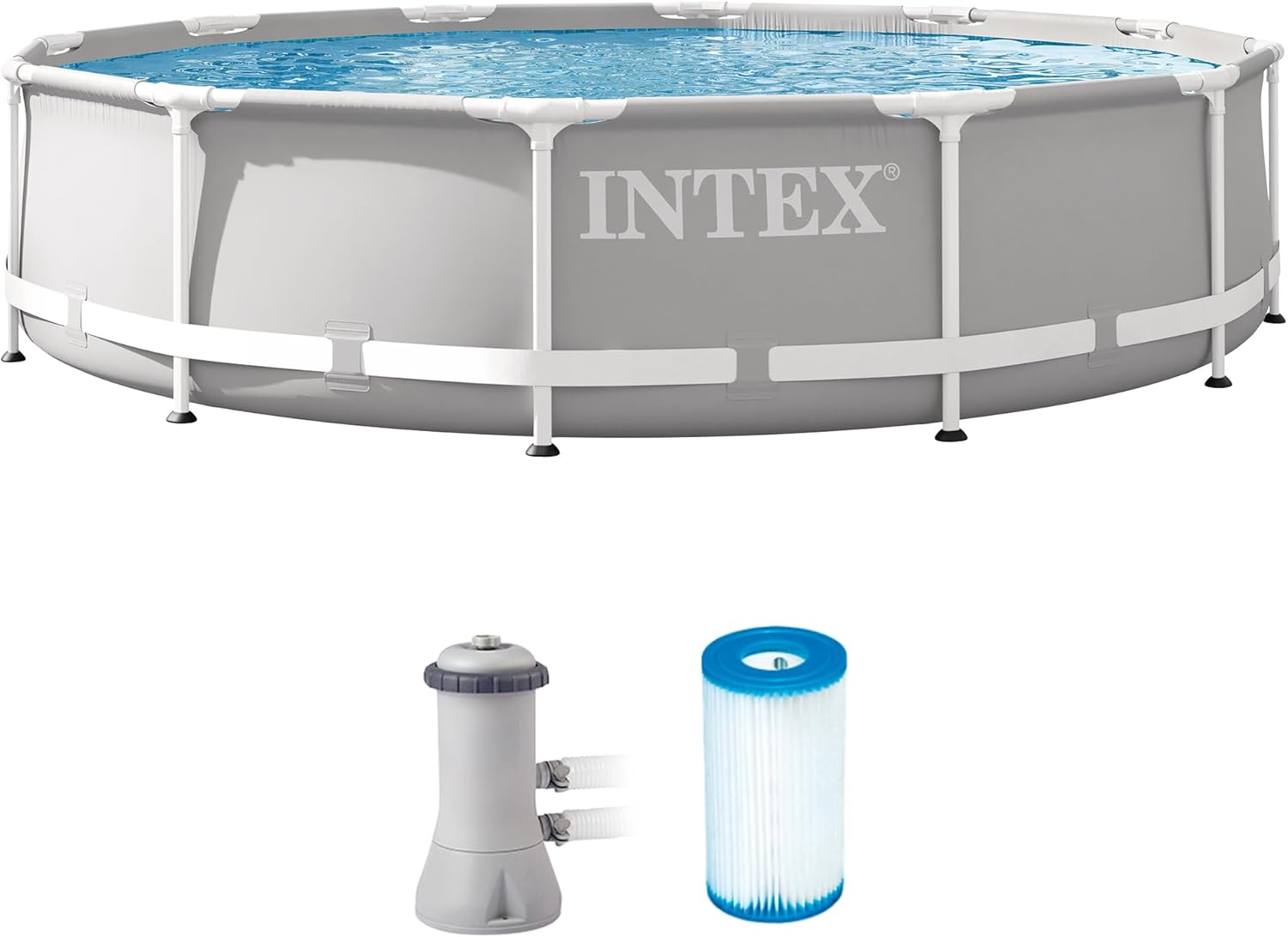 Intex 26723EH Set de piscina con marco en forma de prisma Premium sobre el suelo: 15 pies x 42 pulgadas – Incluye bomba de filtro de cartucho de 1000 GPH – Escalera removible – Cobertor de piscina