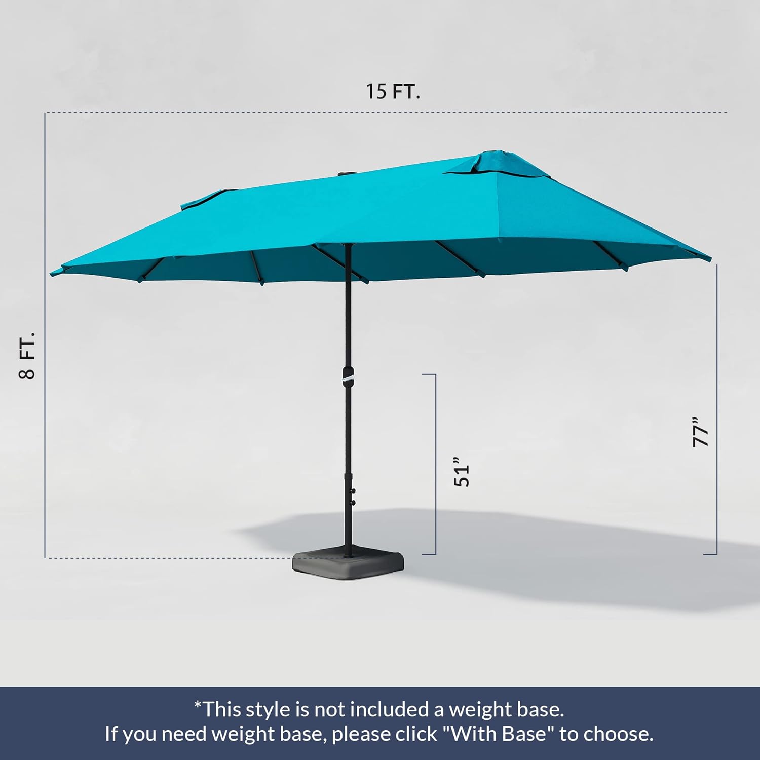 BELLEZE Sombrilla Grande para Patio de 15 Pies, sombrilla rectangular de exterior de doble cara con manivela, cubierta con protección UV para jardín, patio trasero, junto a la piscina o la playa – Azul cielo.