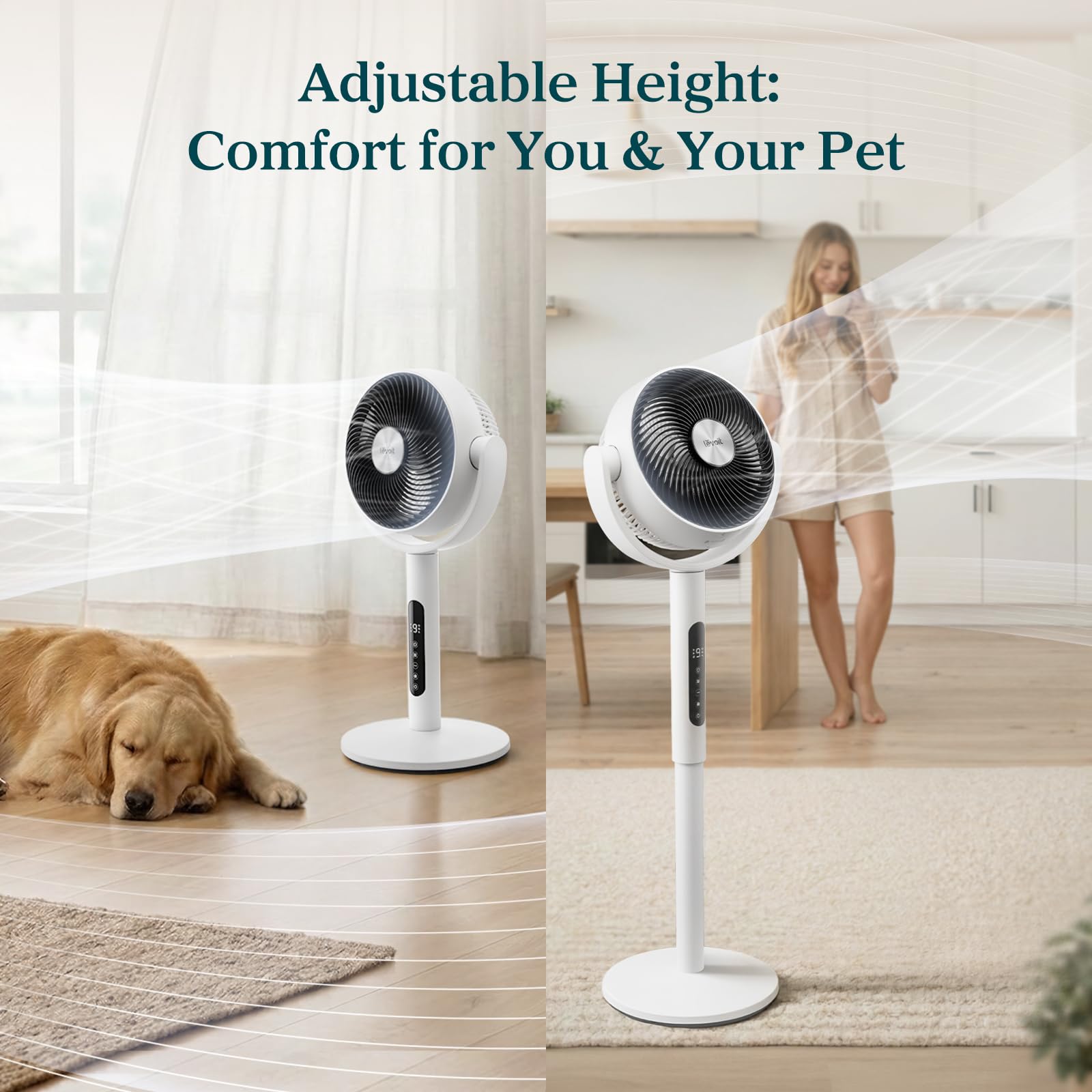 Levoit Ventilador de pie para dormitorio, CirculAir oscilante de 120°, silencioso 20dB, 9 velocidades, 4 modos, motor de CC, pedestal y mesa 2 en 1, 82 pies, control remoto, sensor, temporizador de 9H