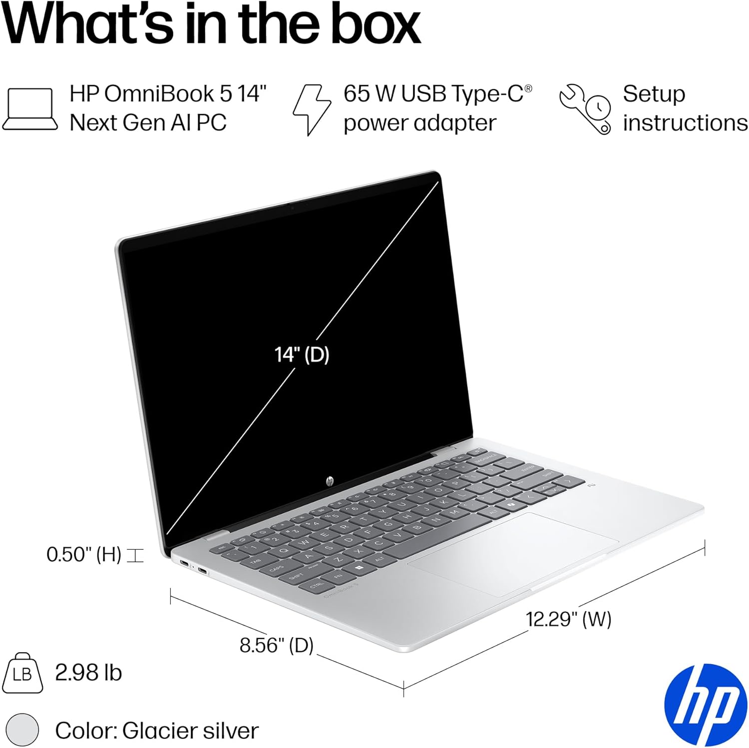 HP OmniBook 5 PC AI de próxima generación de 14 pulgadas, pantalla OLED, Snapdragon X Plus X1P-42-100, 16 GB de RAM, SSD de 1 TB, GPU Qualcomm Adreno, Windows 11 Home, PC Copilot+, Glacier Silver, 14