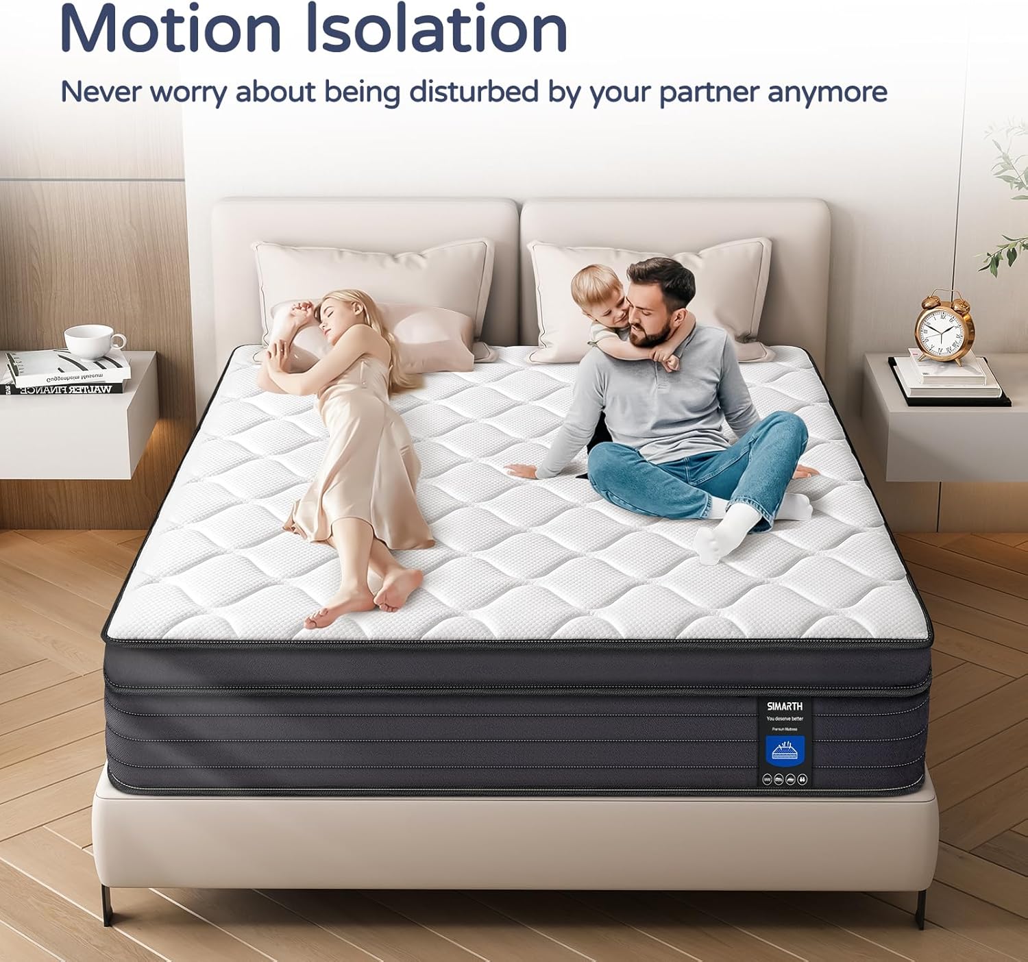SIMARTH Colchón híbrido de 12 pulgadas tamaño Queen en una caja, colchón de espuma viscoelástica de gel con aislamiento de movimiento y alivio de presión, fuerte soporte de borde y resortes
