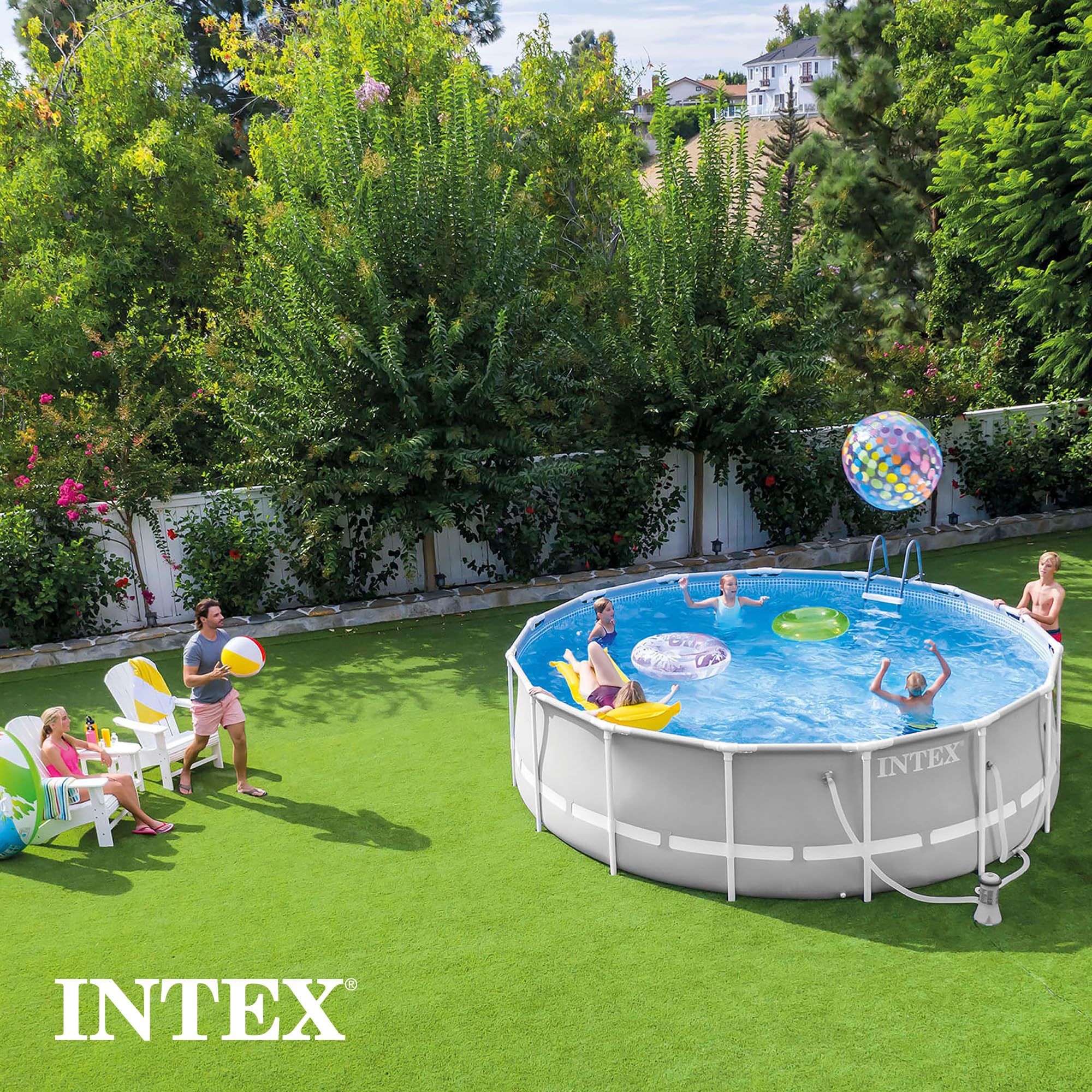Intex 26723EH Set de piscina con marco en forma de prisma Premium sobre el suelo: 15 pies x 42 pulgadas – Incluye bomba de filtro de cartucho de 1000 GPH – Escalera removible – Cobertor de piscina