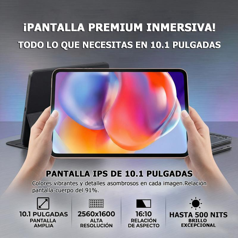 Tableta S12: pantalla de 10,1”, 22GB+256GB, cámara 16MP+32MP, batería de 10000mAh y procesador de 10 núcleos. Incluye teclado magnético inteligente, funda de piel premium y lápiz táctil de alta precisión.