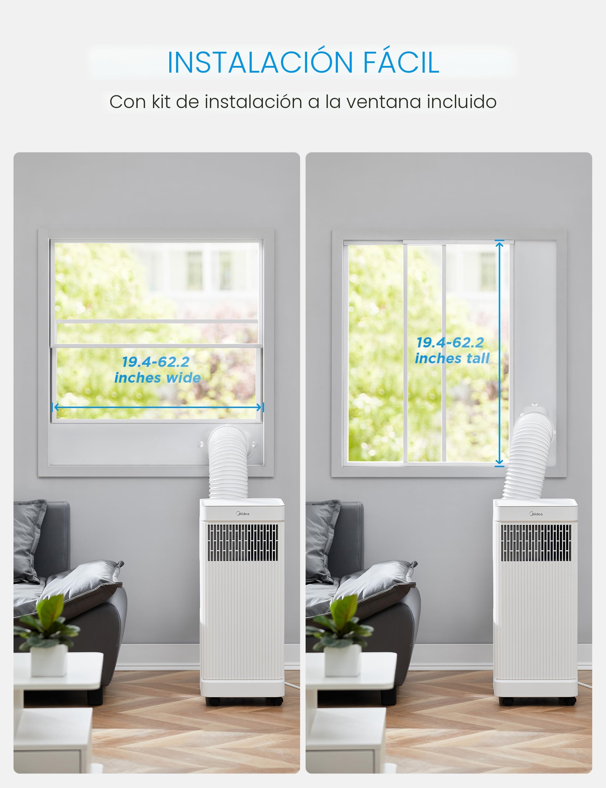 Midea - Aire acondicionado portátil de 10,000 BTU ASHRAE (7,100 BTU SACC), control inteligente, enfría hasta 300 pies cuadrados, con deshumidificador y modo ventilador, control remoto fácil de usar y