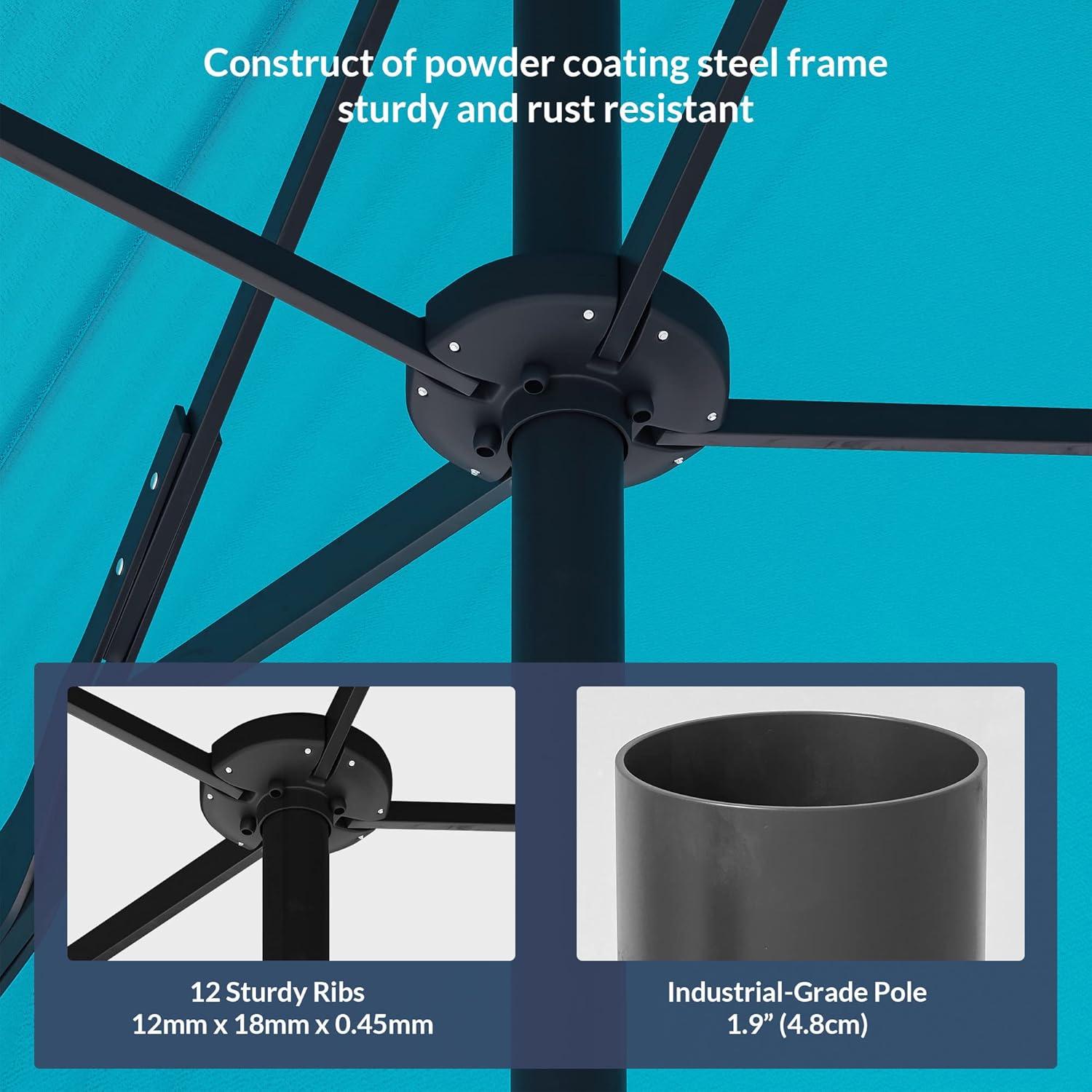 BELLEZE Sombrilla Grande para Patio de 15 Pies, sombrilla rectangular de exterior de doble cara con manivela, cubierta con protección UV para jardín, patio trasero, junto a la piscina o la playa – Azul cielo.