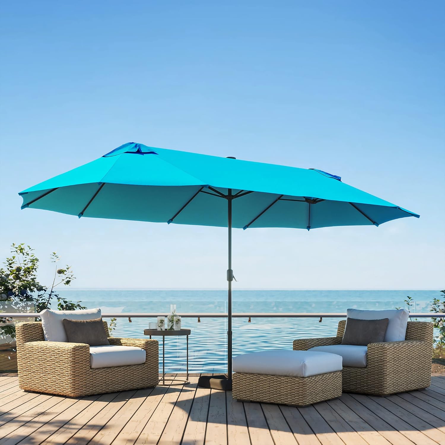 BELLEZE Sombrilla Grande para Patio de 15 Pies, sombrilla rectangular de exterior de doble cara con manivela, cubierta con protección UV para jardín, patio trasero, junto a la piscina o la playa – Azul cielo.