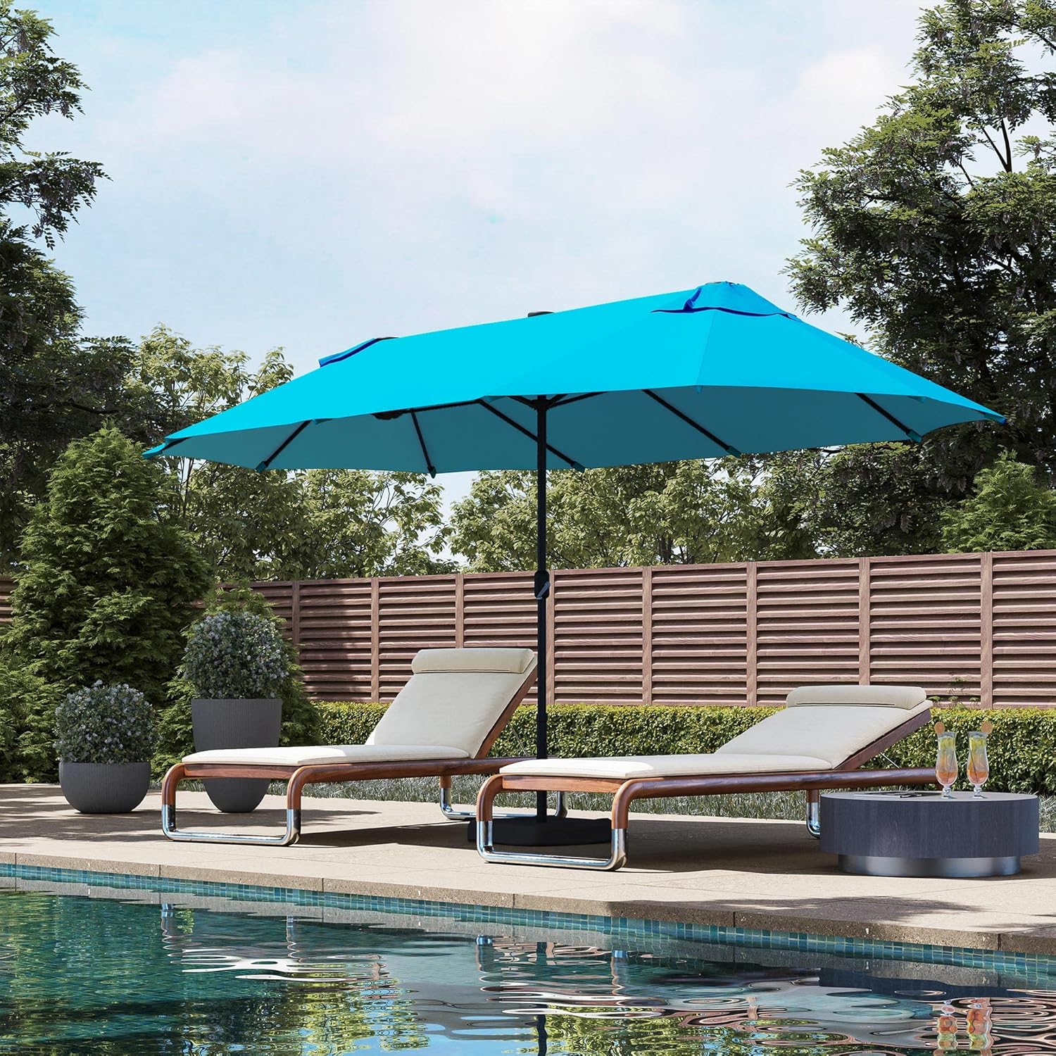 BELLEZE Sombrilla Grande para Patio de 15 Pies, sombrilla rectangular de exterior de doble cara con manivela, cubierta con protección UV para jardín, patio trasero, junto a la piscina o la playa – Azul cielo.